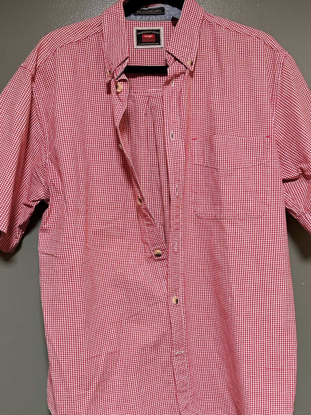 Wrangler Red and White Gingham Short-Sleeve Button-Down Shirt